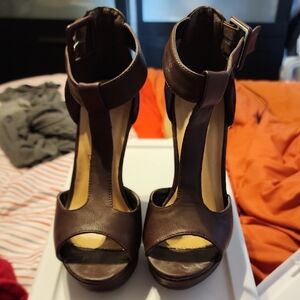 Charlotte Russe Dark Brown T-Strap Heels